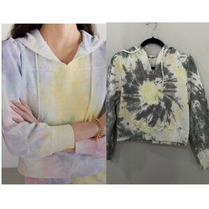 LoveShackFancy Sweatshirt Kirby Hoodie in Grey Yellow Tie Dye